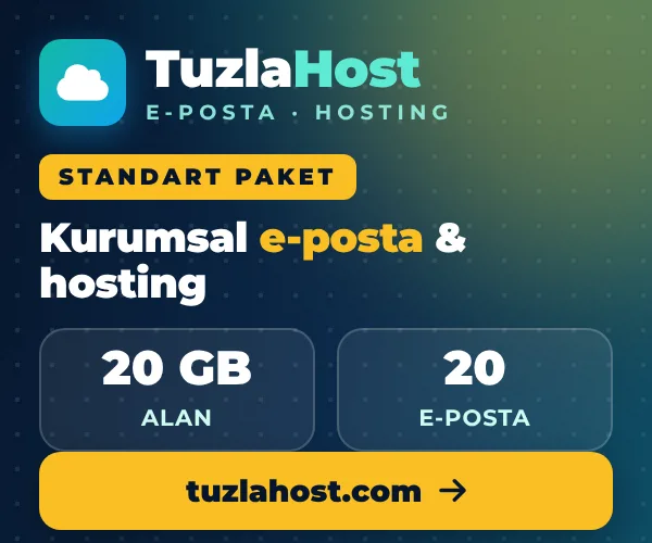TuzlaHost Standart Paket kurumsal e-posta ve hosting: 20 GB alan, 20 e-posta hesabı. tuzlahost.com